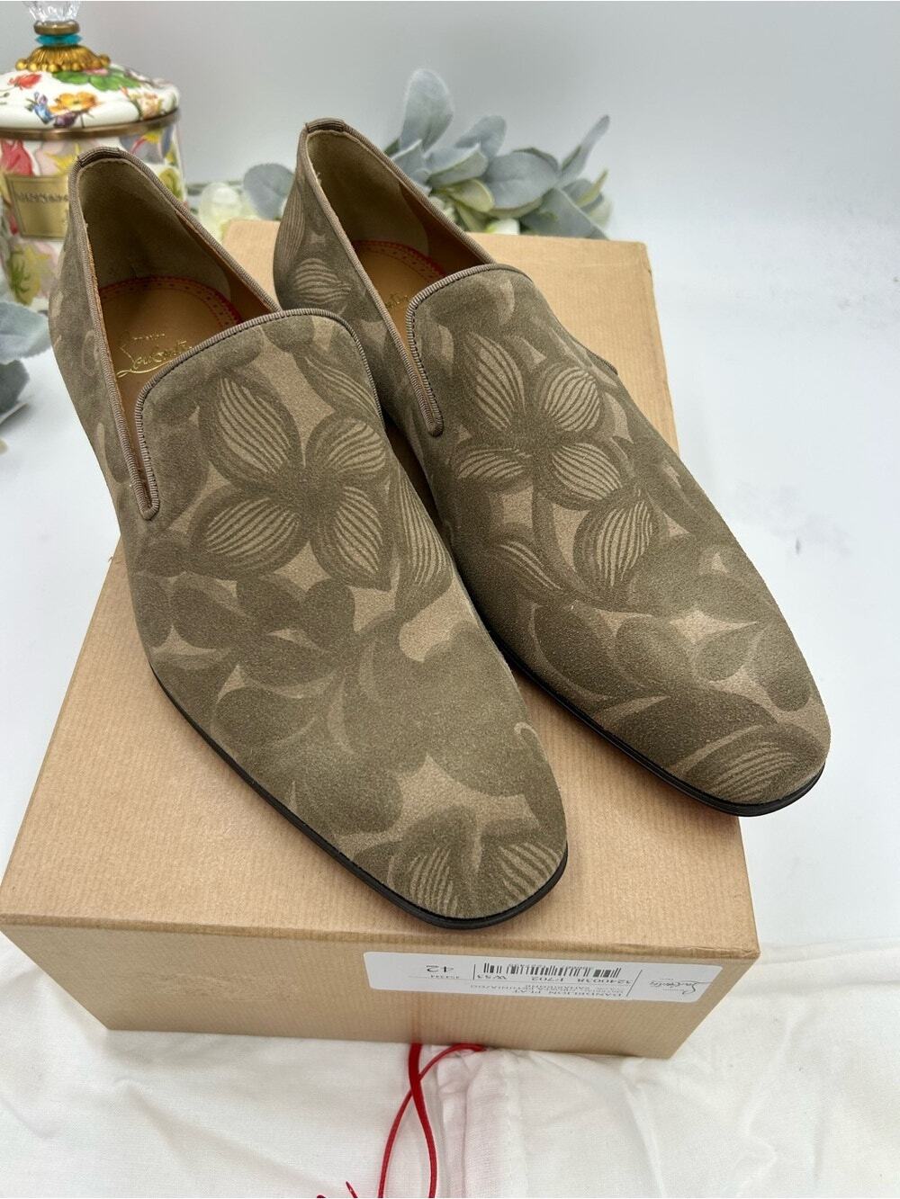 Men's Christian Louboutin dandelion floral suede loafers size 42/9 US made Italy